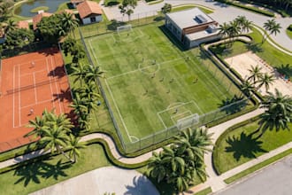 redesign the 3d sport complex, tennis court, outdoor stadium, golf course render