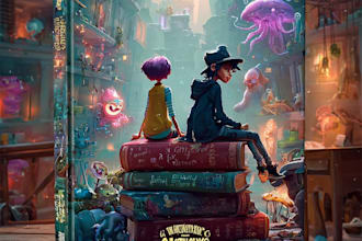 create a unique cartoon book cover illustration
