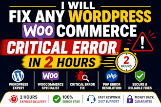 fix any wordpress woocommerce critical error in 2 hours