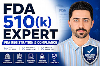 handle fda 510k submission, device listing, ndc, fda registration and compliance