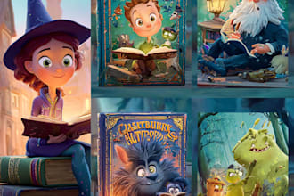 create a colorful cartoon book cover for kids and storybooks