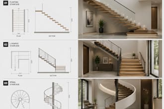 create modern staircase designs in 2d and 3d