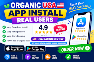 do 1000 USA mobile app install, ios android app download, app rating review