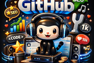 aid github presence with organic promotion, profile creation, SEO star,fork