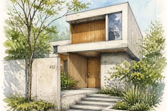 sketch architecture building with watercolor rendering