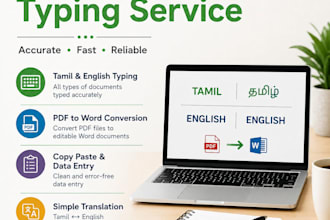 do tamil and english typing, PDF to word conversion, and data entry
