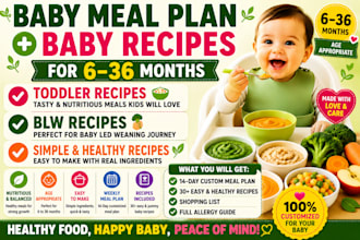 create  baby meal plans and recipes for 6 to 36 months