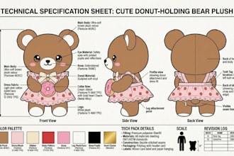 design custom plushie tech packs and stuffed animal reference sheets ych oc
