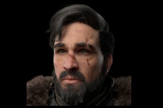 model 3d cinematic character,facial expression, realistic hair, skin texture,stl
