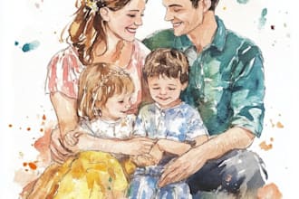 merge photos to watercolor family portrait illustration