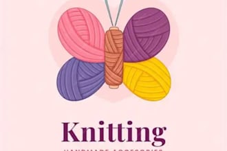 design boutique, handmade, crochet knitting, needles, sewing, and craft logo