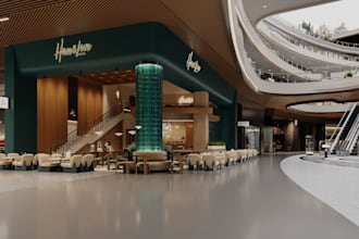 modern restaurant mall interior 3d visualization,  gastronomy space, trade booth