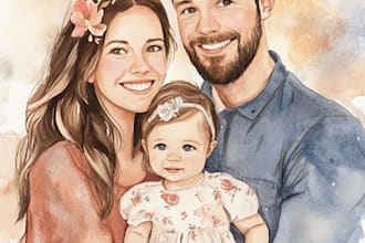 custom watercolor family portrait
