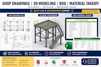 create shop drawings, 3d cad models, boq and material takeoff for fabrication