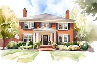 do handmade watercolor painting of house