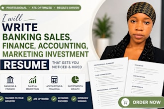write banking sales, finance, accounting, marketing investment resume