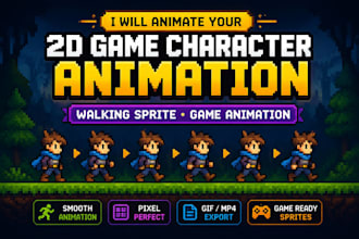 animate your 2d game character in pixel style, walking sprite, game animation