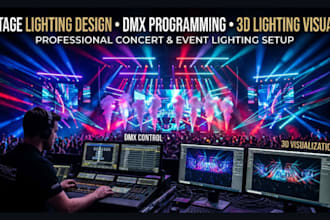 provide stage lighting design, dmx programming and 3d lighting visual for show