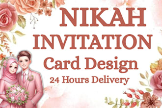 design islamic nikah invitation card in 24 hours