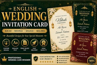 design elegant islamic nikah mehndi barat walima invitation cards