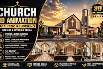 design modern church interior exterior with 3d animation