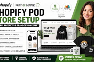 print on demand shopify store setup apparel product pod brand design expert