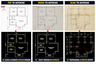 draft PDF, jpeg, image, sketch to autocad drawing