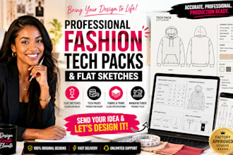 design fashion tech packs and flat sketchs for clothing cad and garment