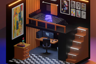 create cute low poly room diorama in blender