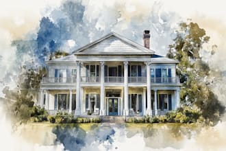 paint watercolor house portrait