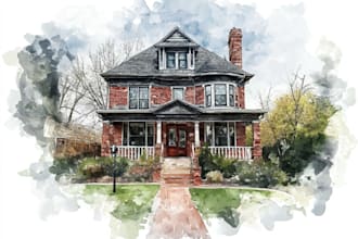 do handmade watercolor painting of house