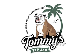 design stand out bull dog palm tree beach bar logo