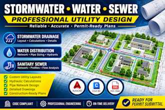 design stormwater drainage, water distribution, sewer utility plans