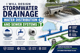 design stormwater drainage, water distribution and sewer systems