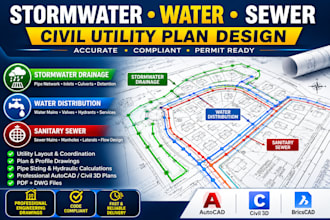 design stormwater, water distribution, sewer and civil utility plans