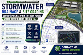 design stormwater drainage, site grading, swppp utility plans
