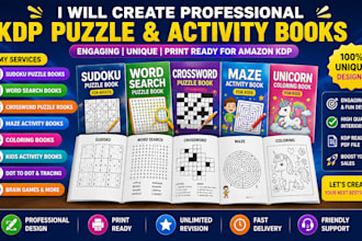 create KDP puzzle book, sudoku, maze, crossword and kids activity