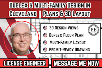 design duplex, multi family unit design in cleveland, floor plans and 3d layouts