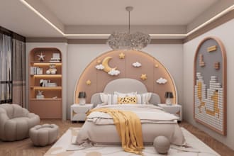 design a cozy kids room with realistic 3d renders