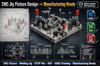 jig fixture cnc cad 3d step dxf mechanical machining 3d design tolerance welding