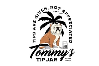make pets motivation logo for bull dog palm tree beach bar