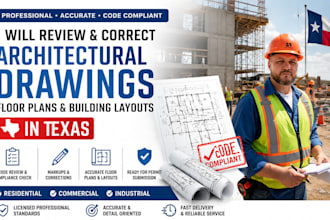 review and correct architectural drawings, floor plans, building layout in texas