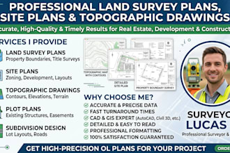 draw professional land survey plans, site plans and topographic drawings