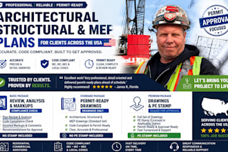 draft professional architectural, structural and mep plans for USA