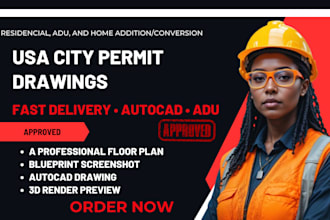 redraw adu blueprint and floor plan for usa city permit, autocad drawings