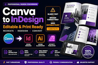 redesign,recreate convert canva to indesign, adobe illustrator, affinity publish