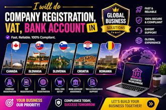 company registration,vat,bank open in canada, slovakia, slovenia,croatia,romania