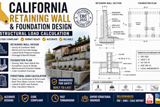 design retaining wall foundation plan structural load calculation for california