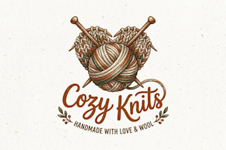 design a cozy and creative knitting logo for your brand