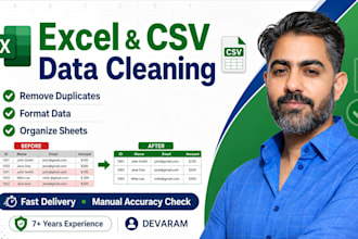 clean excel or CSV data and remove duplicates